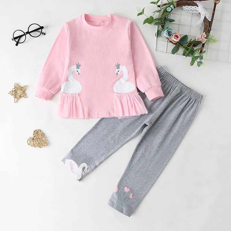 

Kid Girls 2pcs Clothes Set Baby Clothing Long Sleeve Pink Tops Leggings Pants for Toddler 1-3 Years Old Swan Homewear Pajama