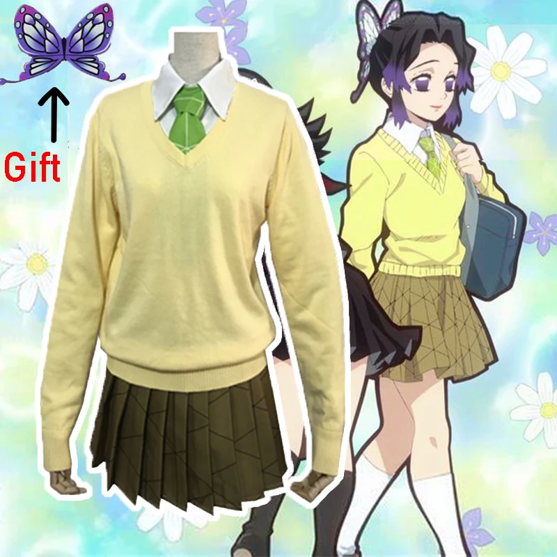 

Anime Comic Demon Slayer Kimetsu no Yaiba Cosplay Costumes Kochou Shinobu Cosplay Costume Clothes Pleated Dress School Uniforms