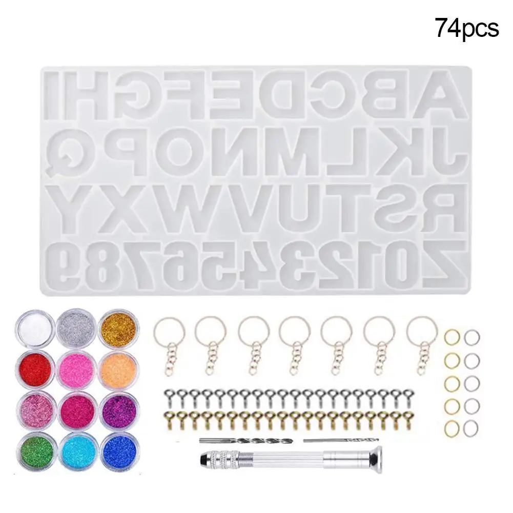 

74pcs/set Crystal Epoxy Resin Mold Alphabet Letter Number Keychain Pendant Casting Silicone Mold DIY Crafts Jewelry Making Tools
