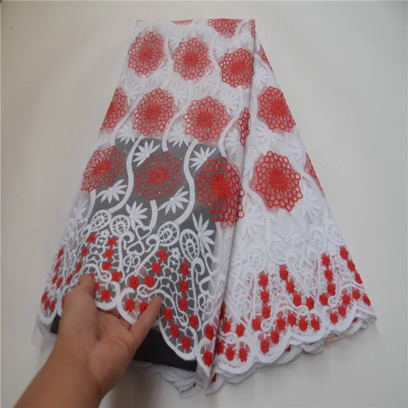 

African Stones Lace Fabric 5 yards Embroidered Mesh Lace Fabric African Lace High Quality Guipure Lace for Wedding Party