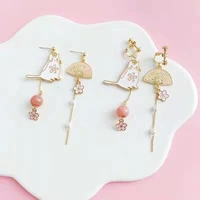 fashion boho womens earring tassel cat pink fan cute style asymmetric flower ukiyo e bohemia ball girl jewelry accessories ef49