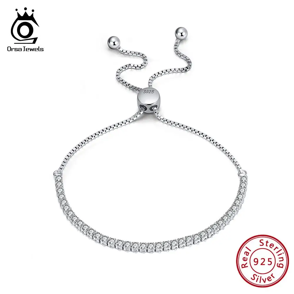 SB43 ORSA JEWELS из чистого 925 пробы серебра для девушек, регулируемые браслеты с цветной, с кубическим цирконом, серебряная цепочка для свиданий, ювелирные изделия SB42 - Цвет камня: SB43