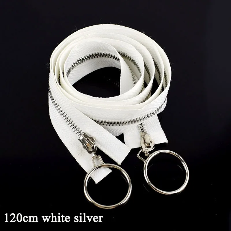 120cm white silver Meetee 5#85 см 120 см Металлические молнии открытый конец двойной/sigle кольцо Ползунки молния для шитья пальто куртка молния одежда аксессуары - Цвет: 120cm white silver