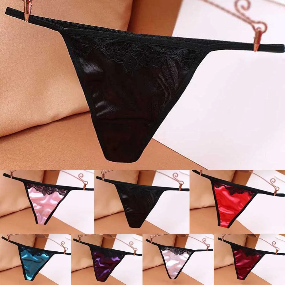

Women Satin Sexy Panties G-string Thong Low Waist Pearl Bowknot Underwear Briefs Sexy Lingerie Трусы Женские