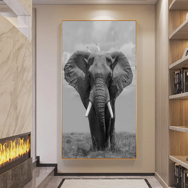 

Canvas Painting Simple Modern Nordic Canvas Painting Black and White Elephant Light Luxury Living Room