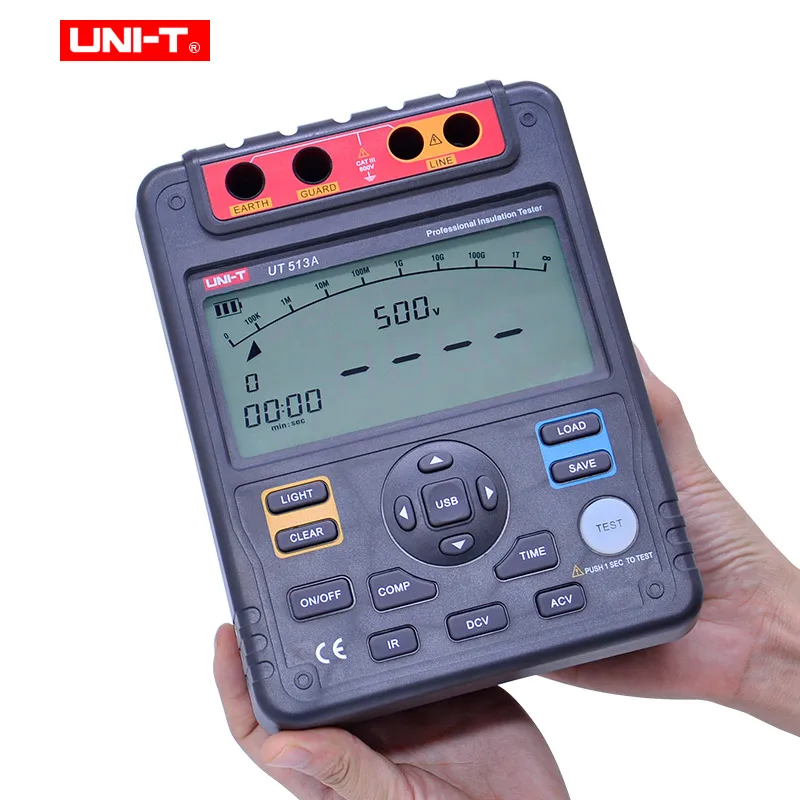 

UNI-T UT513A Insulation Resistance Tester Analog Bar Graph AC/DC 500V~5000V DAR PI Tester Test voltage secondary display Megger