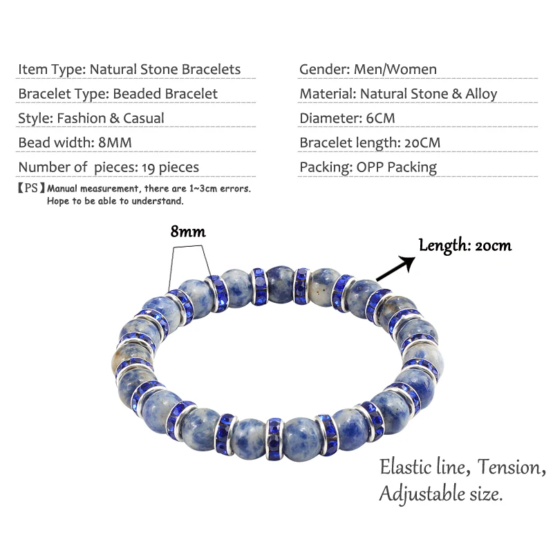 

Charm Distance Bracelets Crystal Rhinestone Circle Retro Natural Stone Blue Beads Bracelet For Women Men Yoga Jewelry Gifts