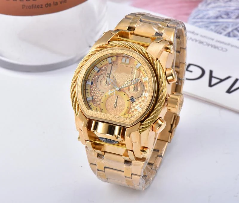 

BOLT ZEUS Stainless Steel Gold Black Men Fashion Sports Business Casual Quartz Watch Large Dial Hight Quality