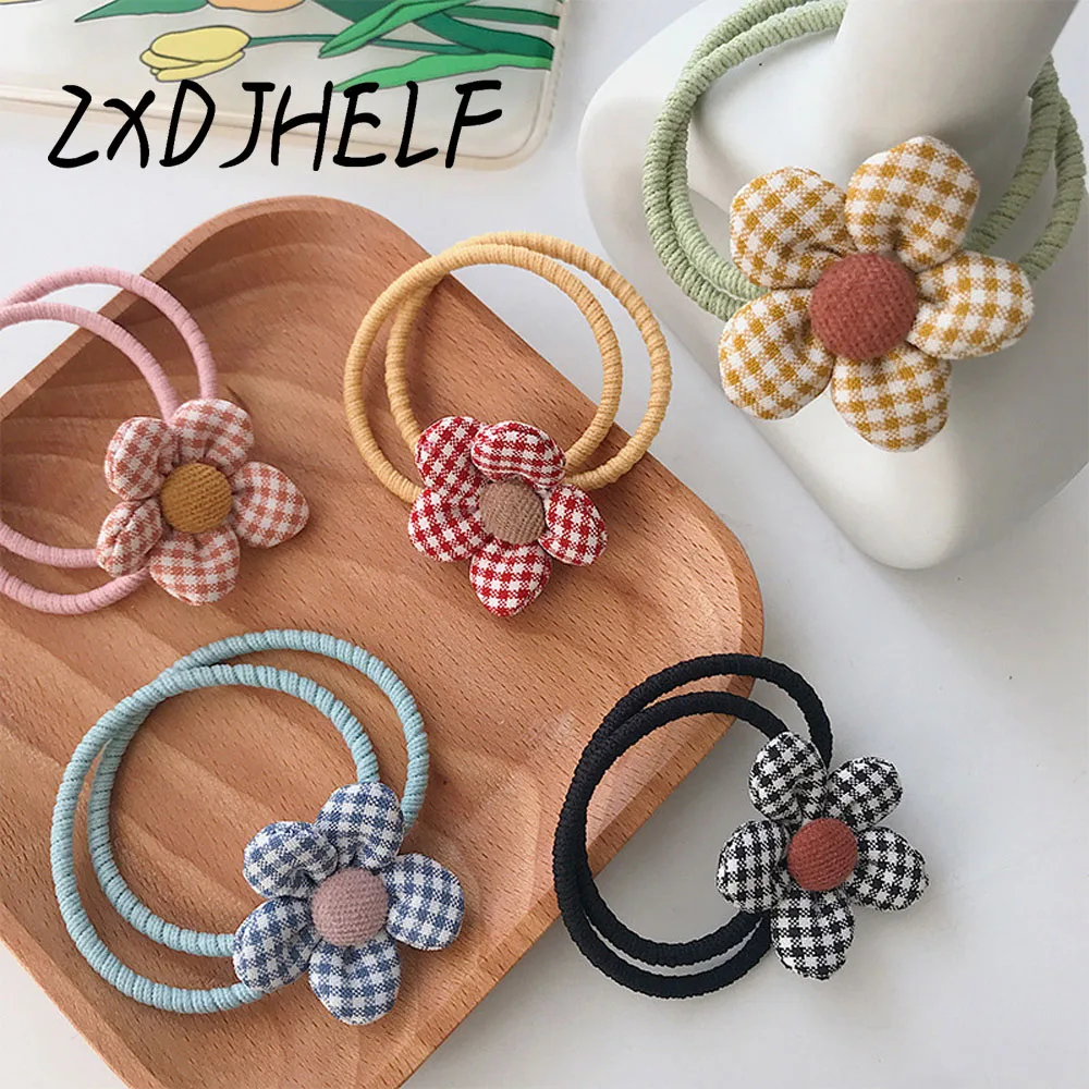 ZXDJHELF модные эластичные резинки для волос в клетку с цветами женщин аксессуары F591