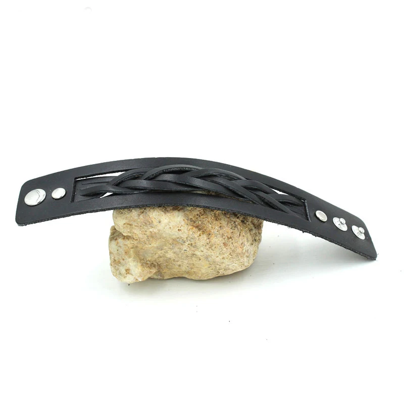 New Black Color Genuine Leather Handmade Weave Punk Wide Cuff Bracelets&ampBangles Women Men Jewelry Accessorie Wristband | Украшения и