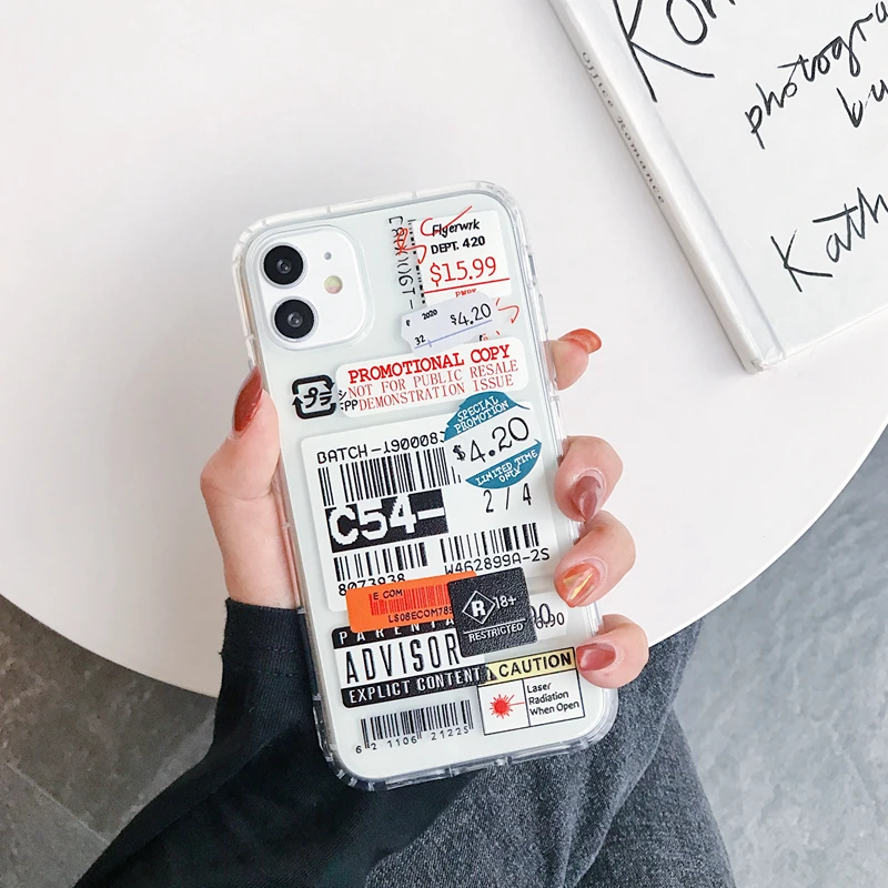cool cute color clear stamp label barcode case for iphone 13 12 7 8 plus 11 pro max x xs street fashion soft silicon phone cover free global shipping
