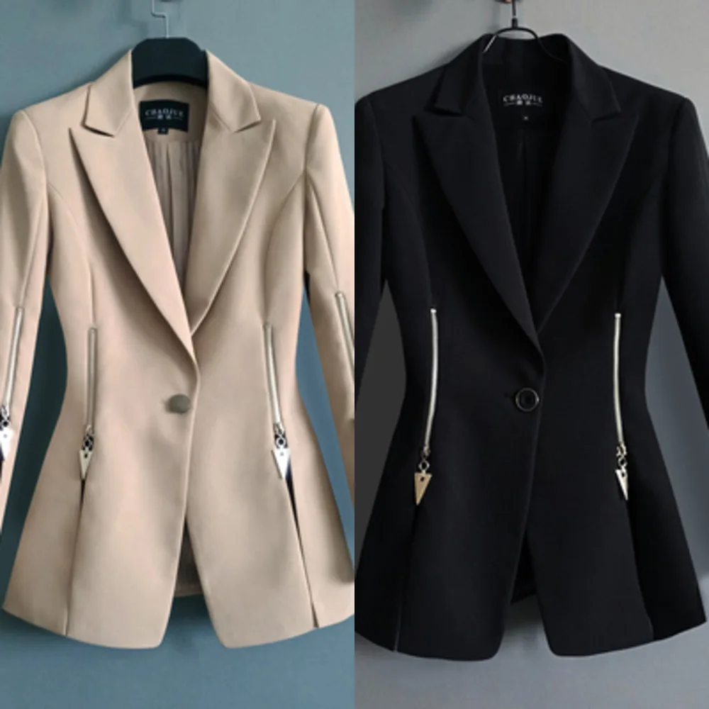 

2020 Spring Autumn Khaki Blazer Women Size Long-sleeve Suit Jacket Women Fashion Slim Outwear Ladies Blazers Top H413