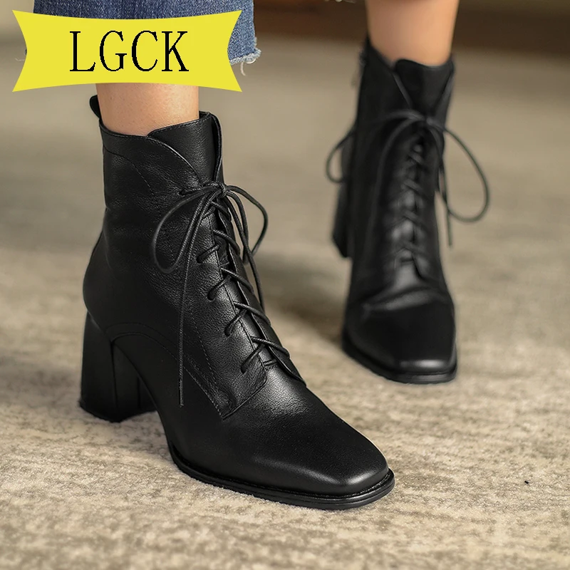 spesifikasi Ukuran 34-39 Fashion Wanita Semata Kaki Kualitas Tinggi Kulit Asli Buatan Tangan Musim Gugur Musim Dingin Boots Cross-Tied Sepatu Hak Tinggi Sepatu Bot