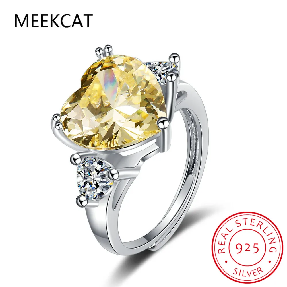 

100% 925 Sterling Silver Created Moissanite Citrine Diamonds Gemstone Wedding Engagement Heart Ring Fine Jewelry Gift Wholesale