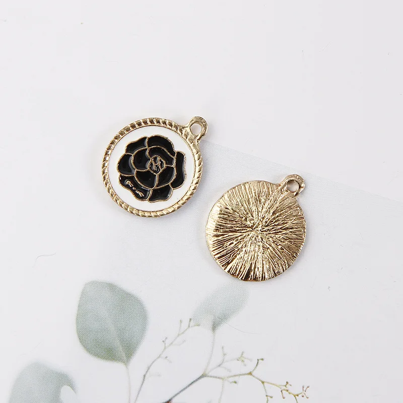 10 шт./лот круглые эмалевые подвески в виде Розы металлические золотые ручной