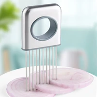 2pcs stainless steel onion needle vegetables fruit slicer loose meat tomato safe aid holder safe fork cutting aids supplies tool