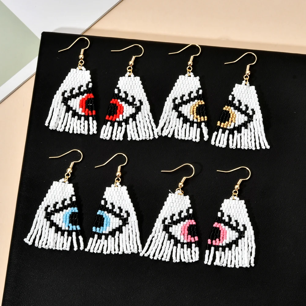 

Женские серьги-гвоздики с кисточками ZMZY, плетеные длинные серьги-гвоздики ручной работы в стиле бохо с бусинами Miyuki