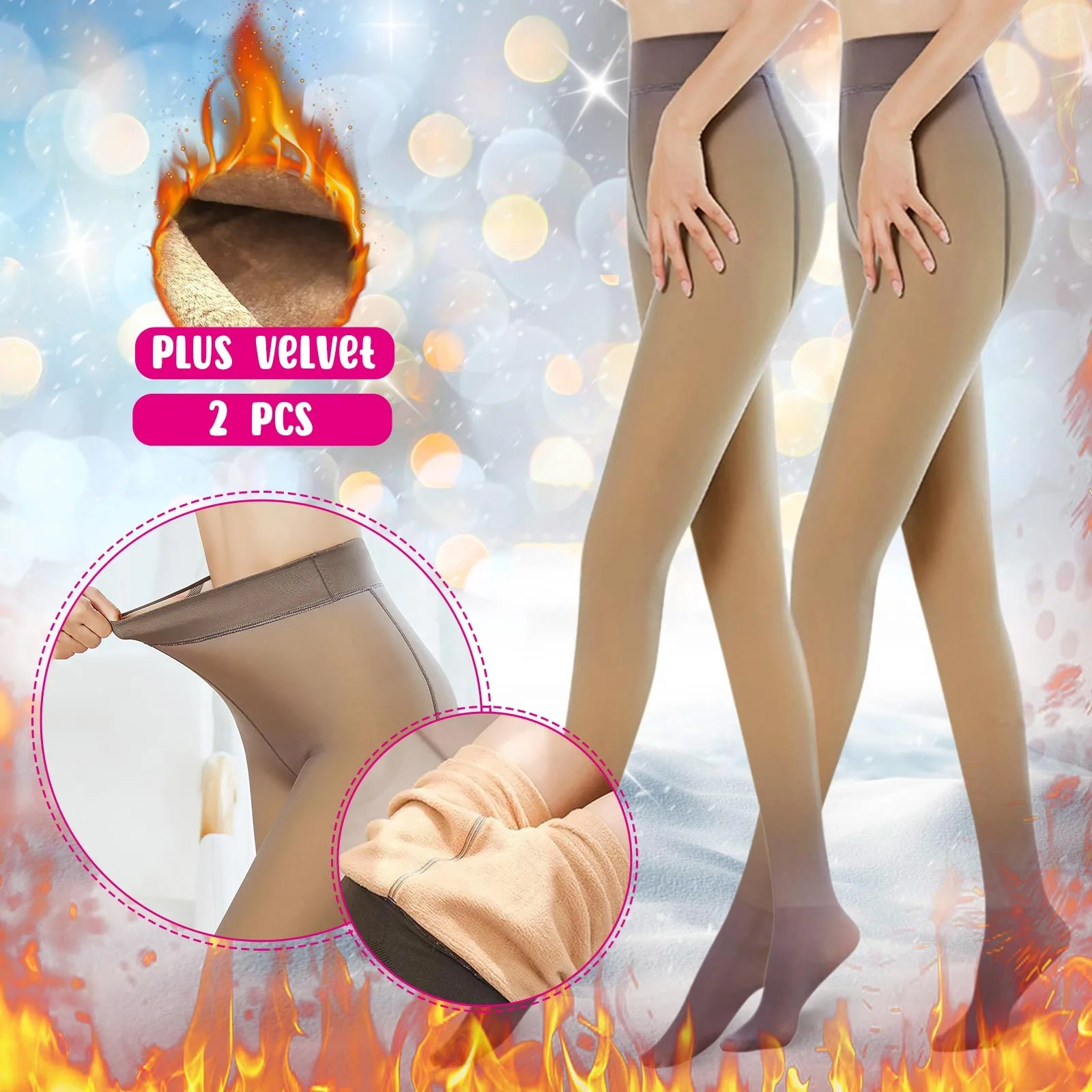 

Women's Pantyhose Warm Tights Stockings Leggings With Feet And Velvet Pants Fake Through Meat Bottoming Socks 220G Plus Velvet