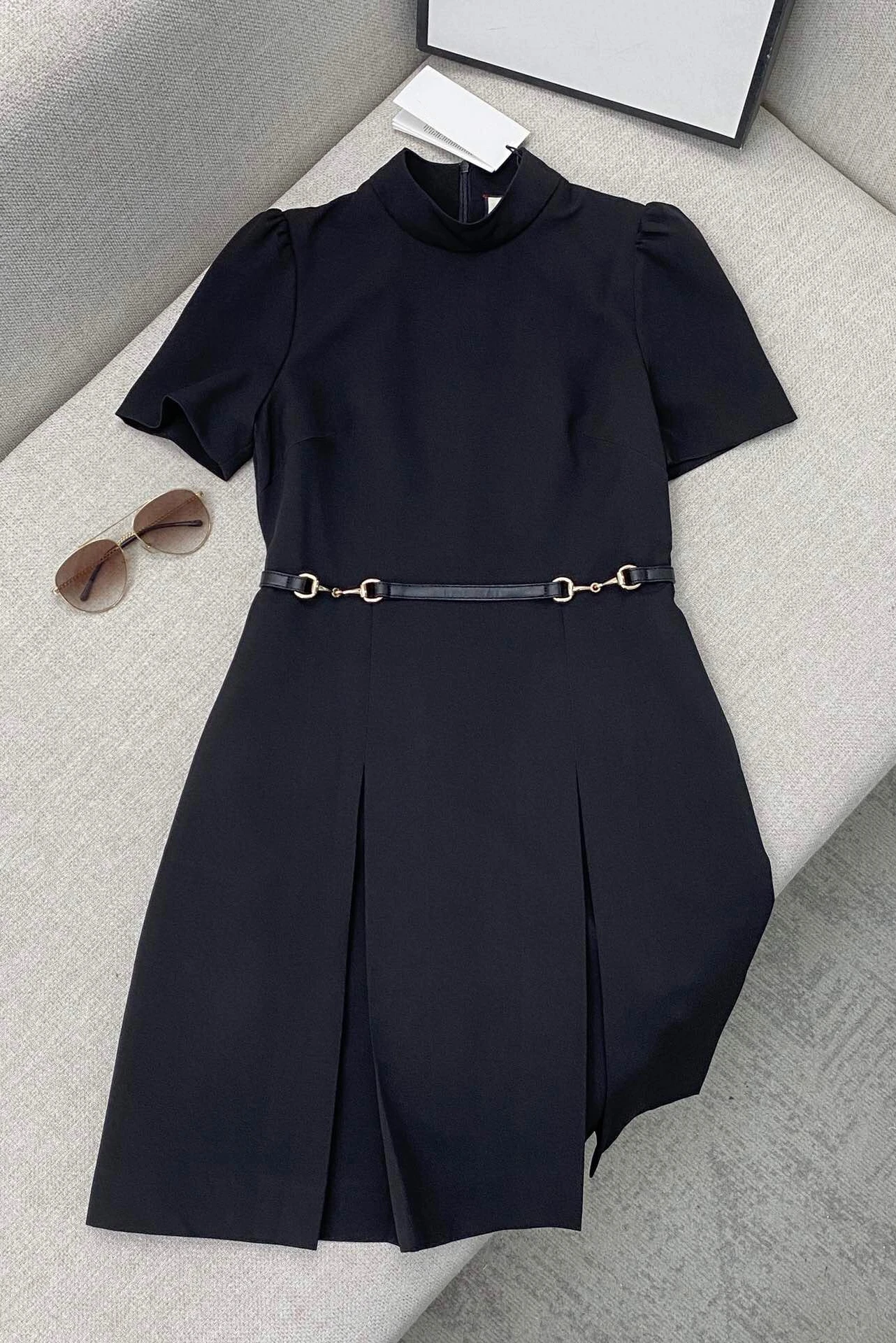 

Black Runway Designers Dresses Women 2021 Summer Elegant Draped Short Sleeve Ladies Office Dress Vestidos De Mujer Casual