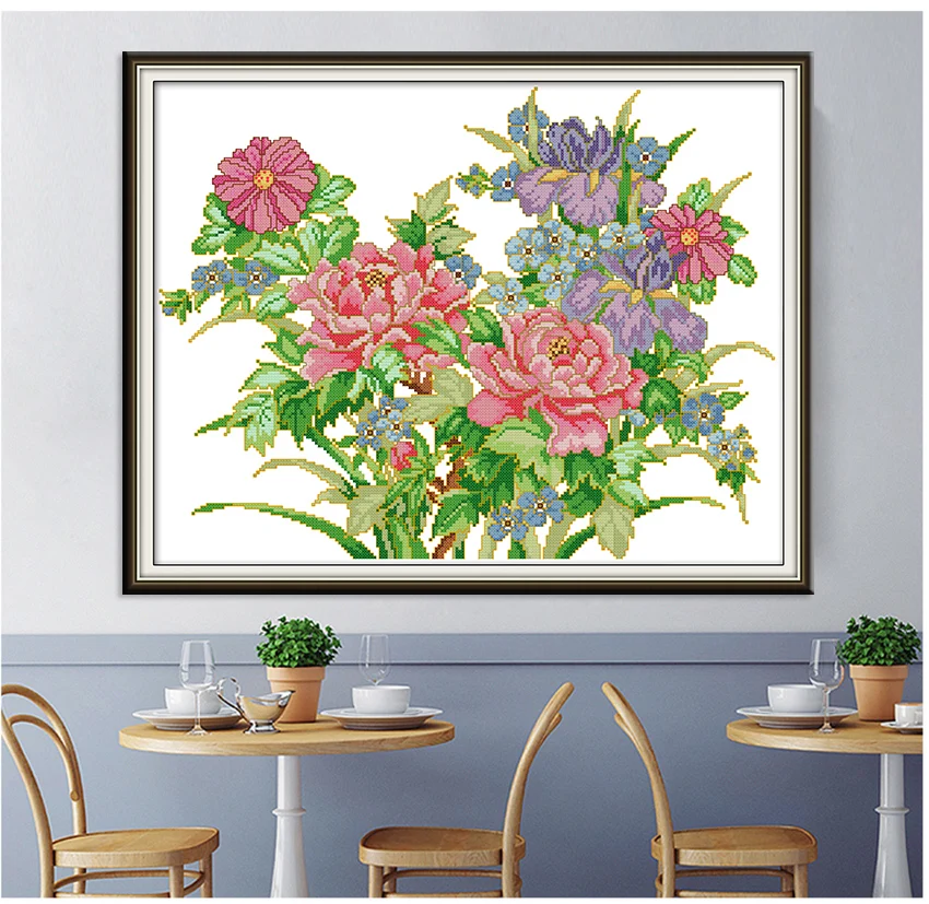 Набор для вышивки крестиком Joy Sunday 11CT14CT DMS с пионами из хлопчатобумажной нити