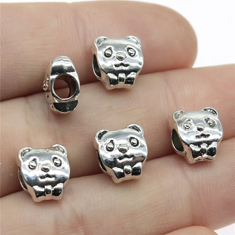 

10pcs 10x9x7mm Antique Silver Color Double-Sided Cute Panda Big Hole Beads For Jewelry Making B14098