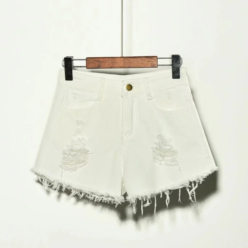 

Women High Waist Micro Tassel 2021 Summer Short Hole Irregular Cat Fringe Plus Size Denim Shorts Black Fashion Casual Streetwear