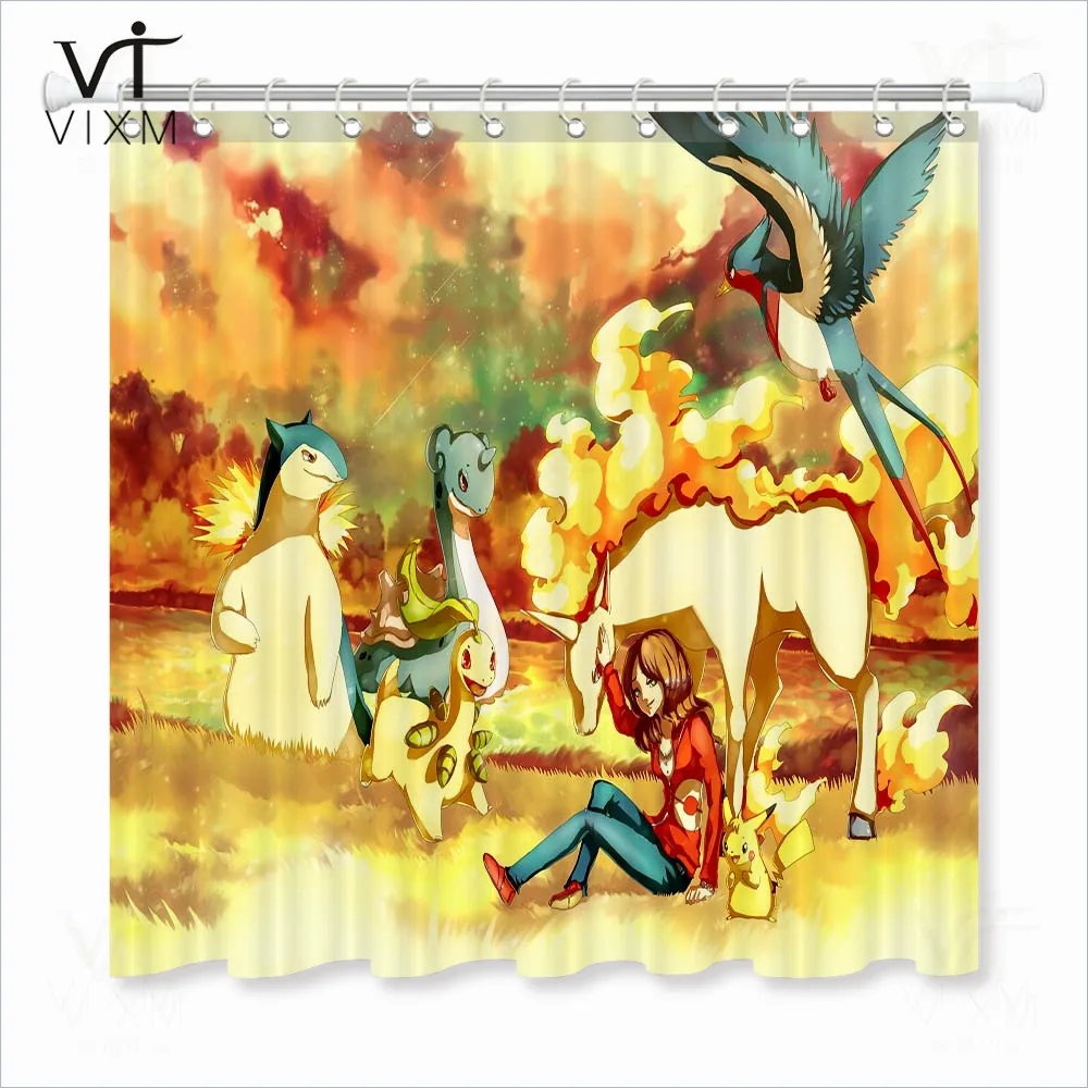 Мультяшная занавеска PokemonShower забавная японская аниме Водонепроницаемая для