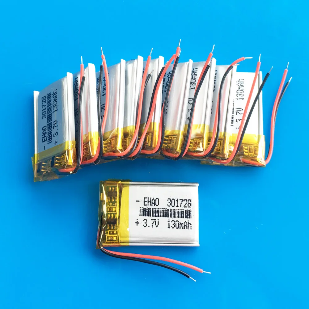 

wholesale 10 pcs 3.7V 130mAh 301728 Lithium polymer lipo rechargeable battery for MP3 GPS bluetooth speaker headset headphone