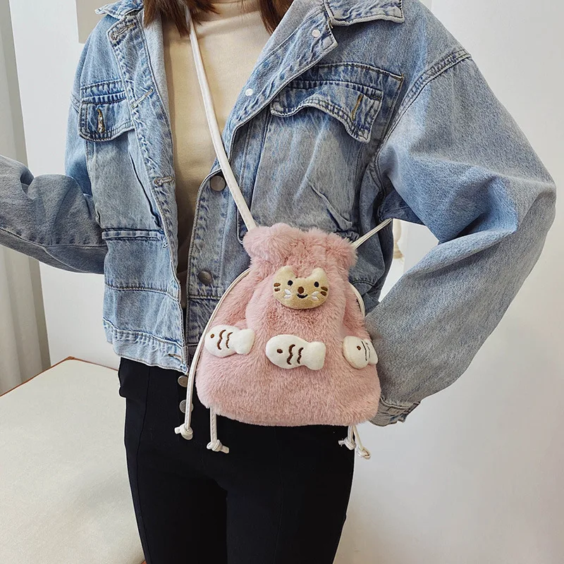 Милые нейлоновые плюшевые меховые сумки для девочек милый мягкий плюшевый