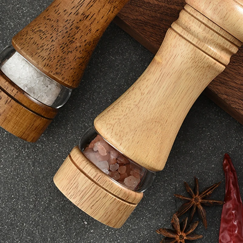 

2PCS Set 6 Inch Pepper Grinder With Base Seasoning Bottle Kitchen Tool Wood Pepper Grinder Acrylic Transparent Color Accessories