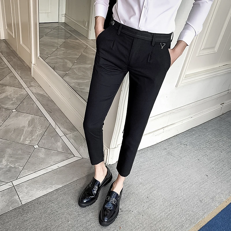 Мужские повседневные брюки до щиколотки облегающие офисные универсальная