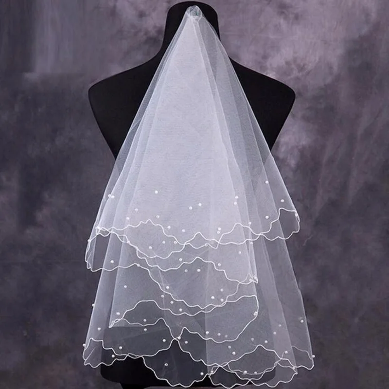 

Women Wedding Veils Pearl Lace Edge Bridal Veil Wedding Accessories Mariage Bride Welon Wedding Veil