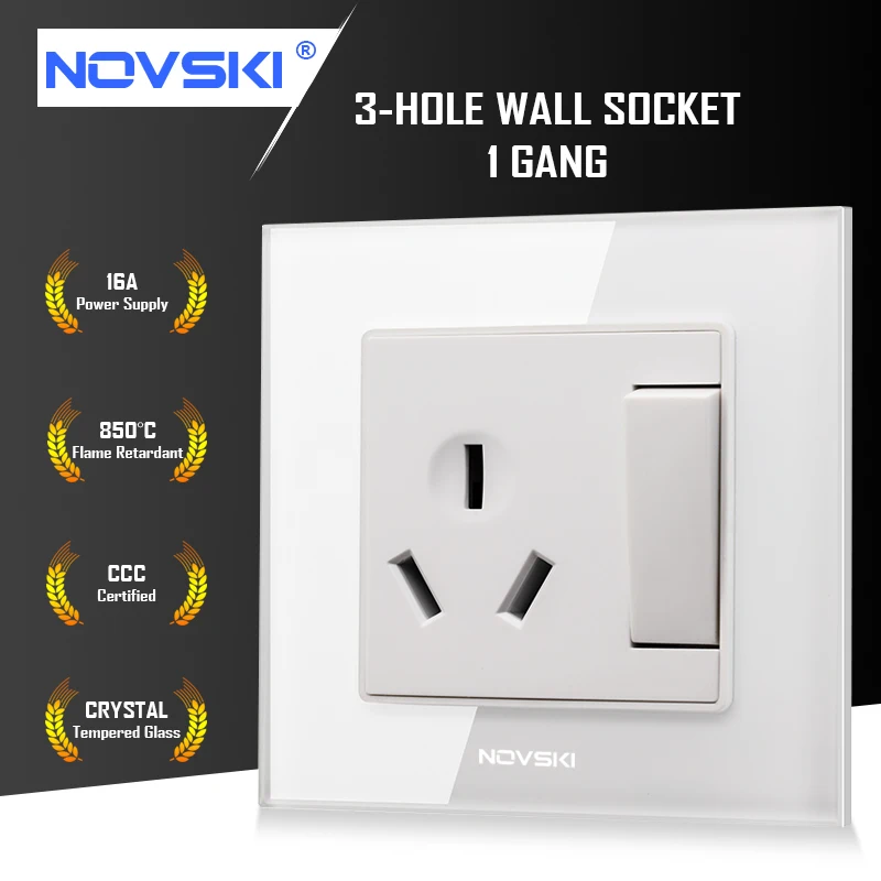 Настенная розетка NOVSKI GB 16A с 3 отверстиями 1-клавишный переключатель вкл/выкл
