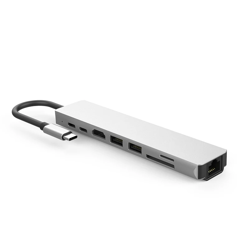 8 в 1 USB 3 0 Высокоскоростные порты Type-C концентратор Usb-C до 4K 30HZ HD ноутбук Rj45 Gigabit Ethernet