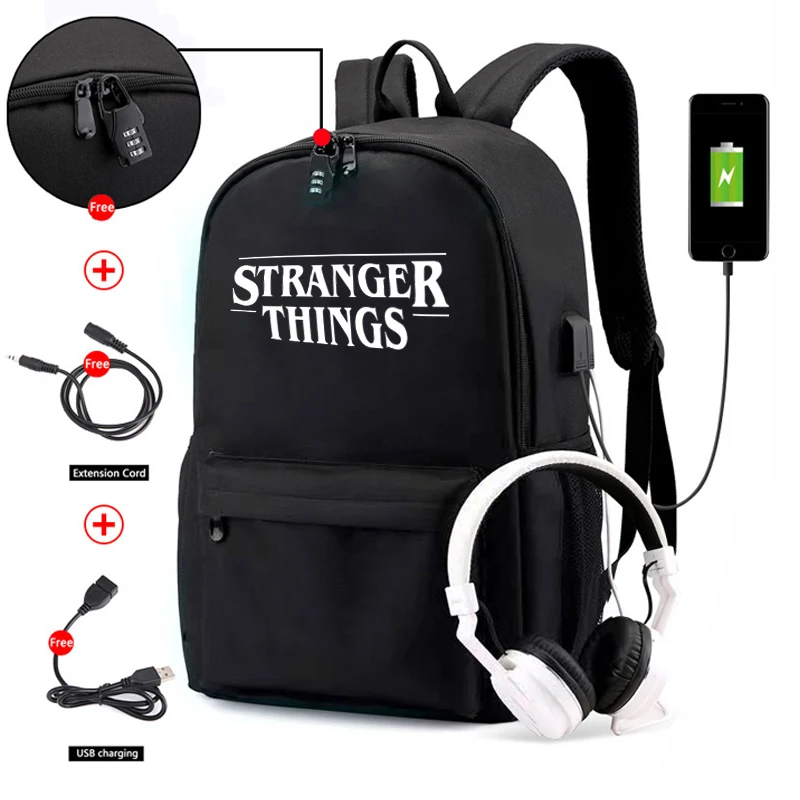 

Холщовый Рюкзак Mochila stranger things с usb-разъемом, водонепроницаемый рюкзак для ноутбука с защитой от кражи, Светящийся рюкзак для мальчиков и дево...