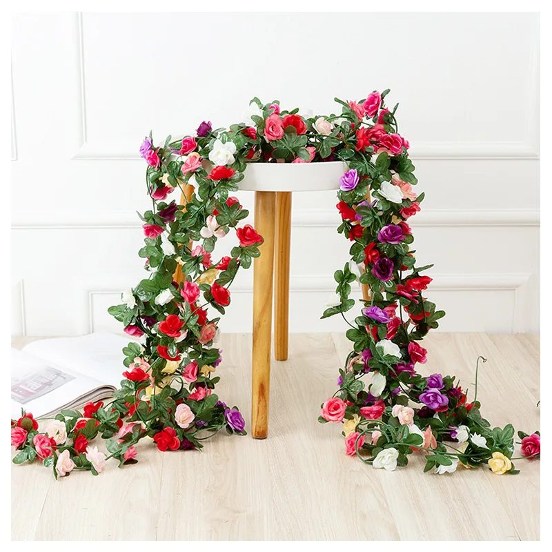 

250cm Rose Artificial Flowers Garland For Christmas Wedding Home Room Decoration Spring Autumn Garden Arch Diy Fake Plant Vine