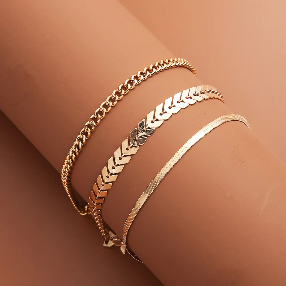 

3Pcs/Set Vintage Boho Anklets For Women Fashion Gold Link Chain Charm Ankle Bracelet Female Foot Holiday Party Jewelry Gift