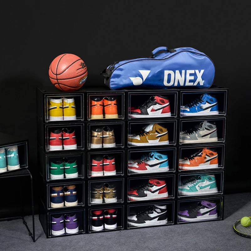 

3pcs/set free shipping Fold Plastic Shoes Case Thickened Transparent Drawer Case Plastic Shoe Boxes Stackable Box Shoe Organizer