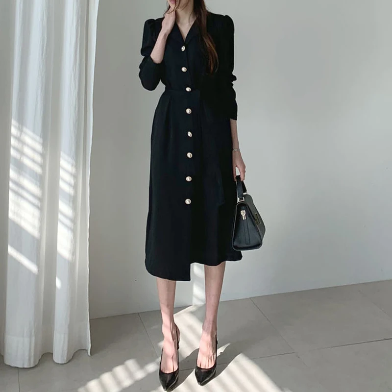 Gaganight Elegant Women Maxi Shirt Dress Long Sleeve Single Breasted Fashion Dresses Office Lady Korean Chic Vestidos Plus Size | Женская