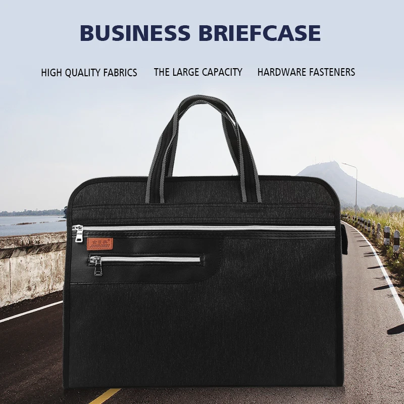 

File Bag Canvas A4 Office Zipper Large Capacity Multi-storey Waterproof Conference Handbag