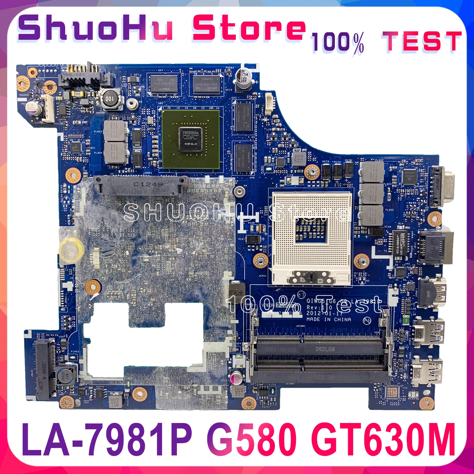 

LA-7981P Motherboard For Lenovo G580 notebook Motherboard GT635/GT630 PGA989 HM76 DDR3 100% Test work