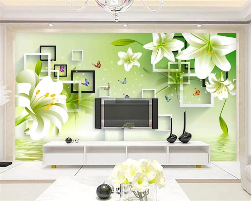 Beibehang пользовательские обои роспись фото модная свежая зеленая Лилия отражение 3D