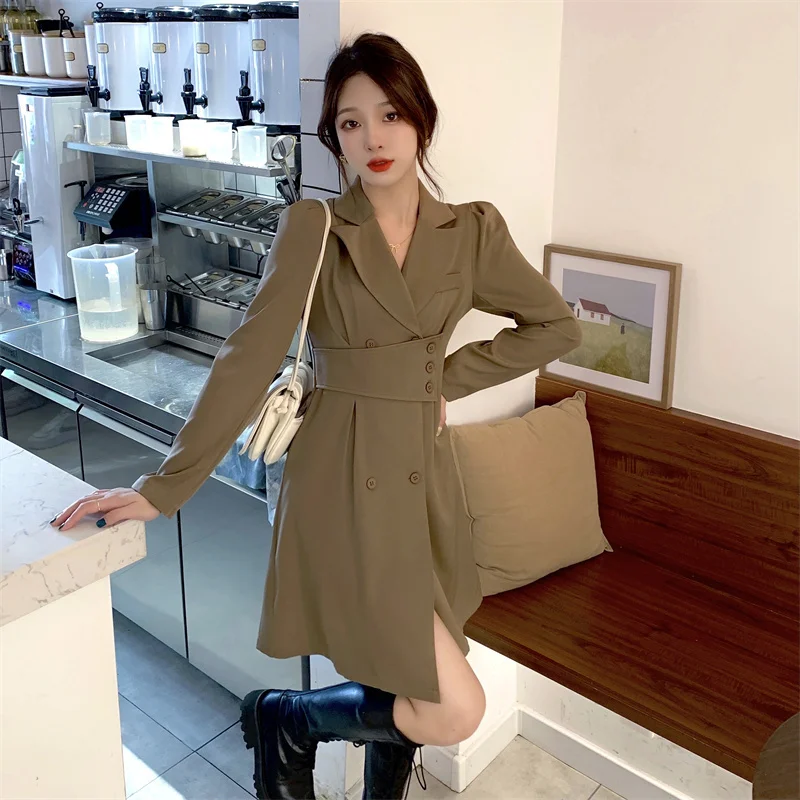 

2021 Large Suit Dress Women New Korean Style One Piece Dress Design Sense Of Minority Close Waist Thin Dress