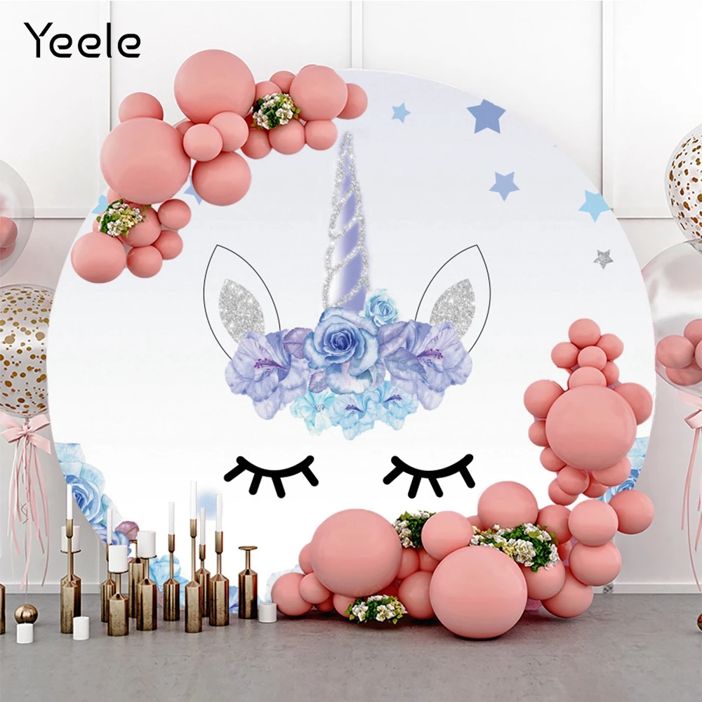 

Фон для фотосъемки детей Yeele, лаванда, цветы, единорог, круг, Круглый фон для студийной фотосъемки