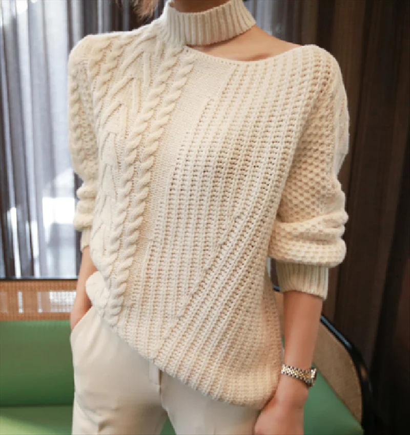 

Poncho Top Acrylic Computer Knitted Solid Regular O-neck Sweater Women 2020 New Women's Sweater Hollow Off-shoulder Pullover