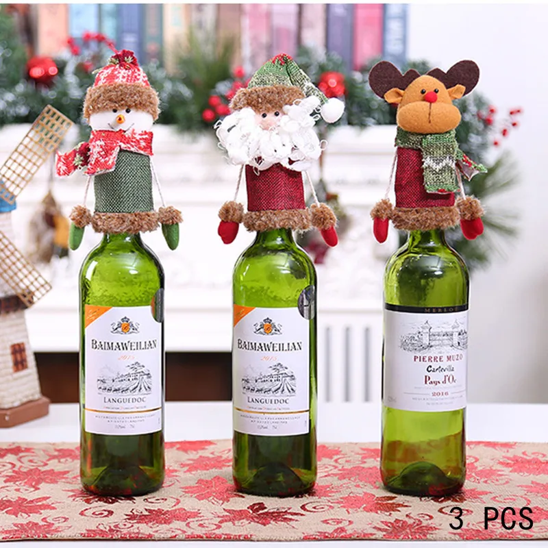 3PCS Q 1/2/3/4 шт. год Рождество бутылки вина Обложка сумки ужин вечерние украшения Рождественские аксессуары Санта Клаус бутылки вина с откидной крышкой - Цвет: 3PCS Q