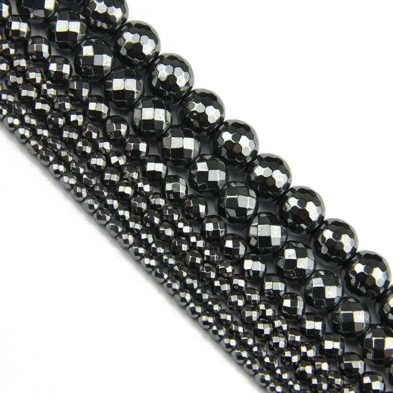 

HGKLBB Natural Stone Black Hematite beads 3/4/6/8/10MM Round Faceted Loose beads For Jewelry Making Bracelet Accessories DIY