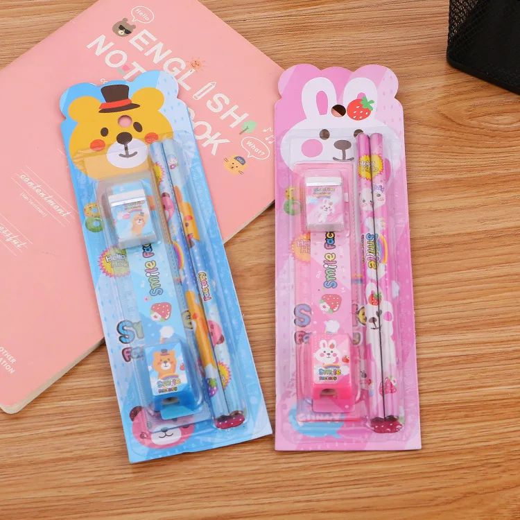 5 Pcs/Set Ruler Pencil Creative Fashion Eraser Cartoon Cute Office School Supplies Erasers pencil sharpener Stationery | Канцтовары для