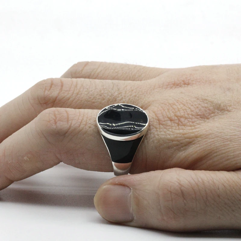 Кольцо из серебра 925 пробы для мужчин и женщин кольцо с черной эмалью простота