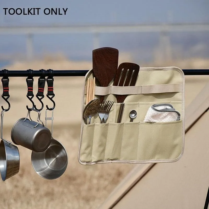 

Outdoor Camping Picnic Tableware Storage Bag Oxford Tripod Folding Storage Tableware Portable Picnic Bag Kit Cloth A6O3